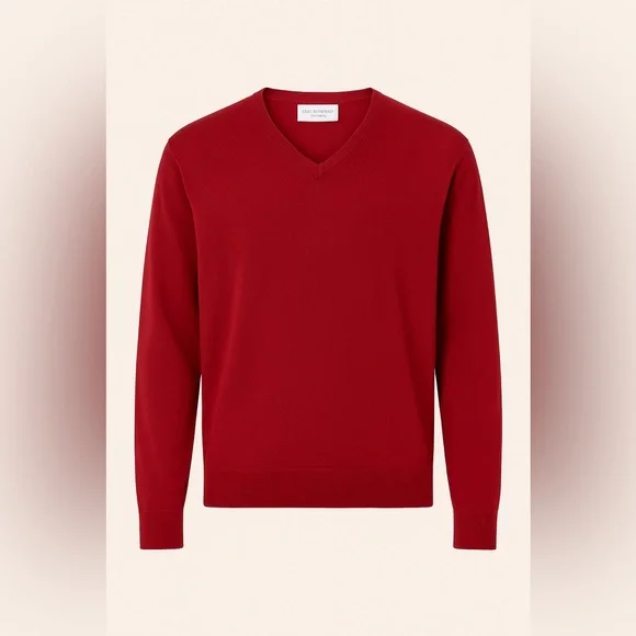 Eric Bompard Men’s Relaxed V-Neck Sweater XL Red Cotton Cashmere Blend NWT